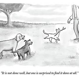 Two Dogs Criticize A Cat Who Has Just Retrieved by Paul Noth