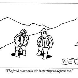 Two Hikers Are Talking To Each Other Outdoors by Bruce Eric Kaplan