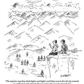 Two Hikers In A Mountainous Area Are Resting. One by David Sipress