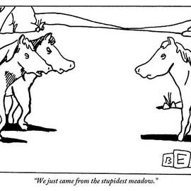 Two Horses Approach Another In A Meadow by Bruce Eric Kaplan