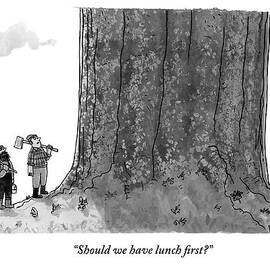 Two Lumberjacks With Axes Stare Up At A Giant by Jason Patterson