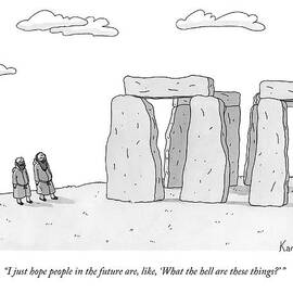 Two Men In Robes Chat Beside Stonehenge by Zachary Kanin
