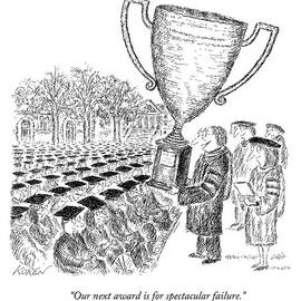 Two Men On Stage Giving Awards And Trophies. One by Edward Koren