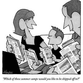 Two Parents And Their Son Sit On A Couch. Each by William Haefeli