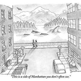 Two People In Manhattan Gaze Out At A Spectacular by David Borchart