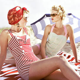 Two Retro Young Women On Beach by Johner Images