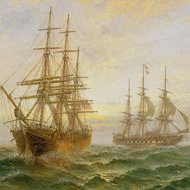 Two Ships Passing At Sunset by Claude T Stanfield Moore
