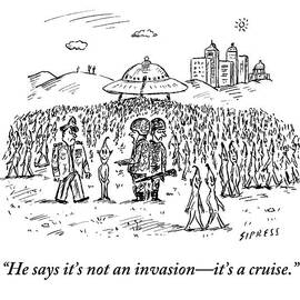 Two Soldiers And A Captain Address An Alien by David Sipress