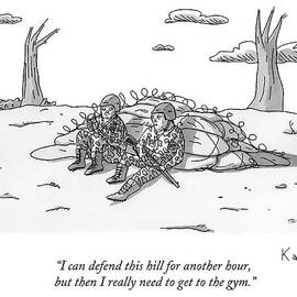 Two Soldiers Talk While Hidden Behind A Bunker by Zachary Kanin