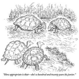 Two Turtles Look On As A Male And Female Turtle by Edward Koren