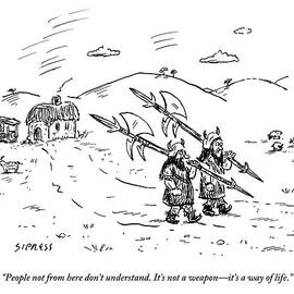 Two Viking-esque Guys Are Walking Down A Path by David Sipress