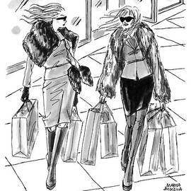 Two Women Dressed Nicely Walk Together Carrying by Marisa Acocella Marchetto