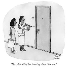 Two Women Ringing A Doorbell by Amy Hwang