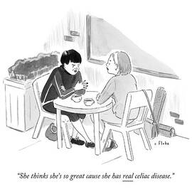 Two Women Speaking At A Coffee Shop Table by Emily Flake