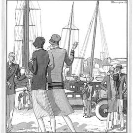 Two Young Women On The Dock At The French Riviera by Pierre Mourgue