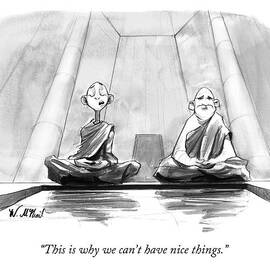 Two Zen Buddhist Monks Meditate by Will McPhail