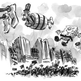 Uncle Sam In A Barrel Is A Float In A Parade by Lee Lorenz