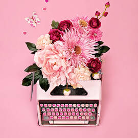 Vintage Typewriter With Flowers by Juj Winn