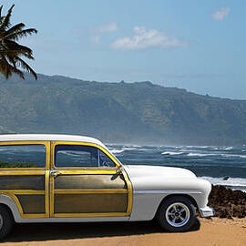 Vintage Woody On Hawaiian Beach by Ed Freeman