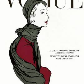 Vogue Cover Featuring A Woman In A Grey Scarf by Carl Oscar August Erickson