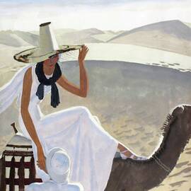 Vogue Cover Featuring A Woman Riding A Camel by Pierre Mourgue