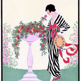 Vogue Cover Featuring A Woman Smelling A Rose by Helen Dryden
