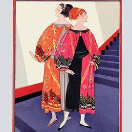 Vogue Cover Featuring Two Women With Colorful by Georges Lepape