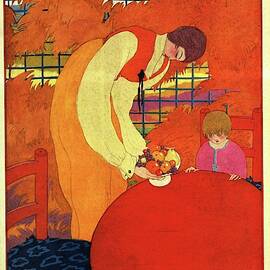 Vogue Cover Illustration Of A Mother And Son by Georges Lepape