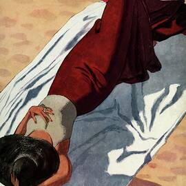 Vogue Cover Illustration Of A Woman Lying by Pierre Mourgue