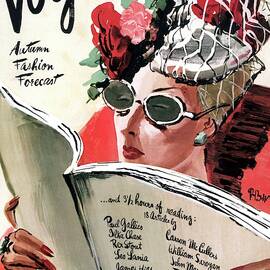 Vogue Cover Illustration Of A Woman Reading by Rene Bouet-Willaumez