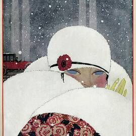 Vogue Cover Illustration Of A Woman Wearing A Fur by Georges Lepape