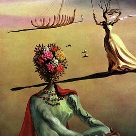Vogue Cover Illustration Of A Woman With Flowers by Salvador Dali