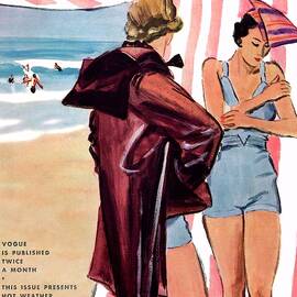 Vogue Cover Illustration Of Two Women At Beach by Carl Oscar August Erickson