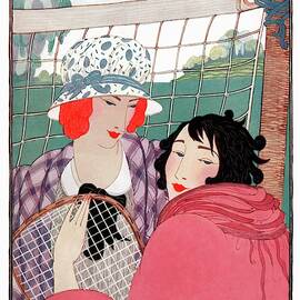 Vogue Cover Illustration Of Two Women In Front by Helen Dryden