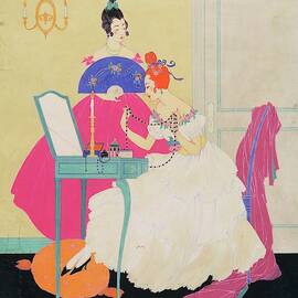 Vogue Illustration Of Two Women Around A Vanity by Helen Dryden