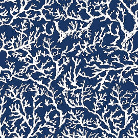 White Coral On Blue Pattern by South Social D