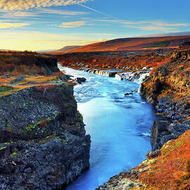 Wide Angle Of Hraunfossar Flowing Into by Anna Gorin