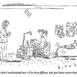 Woman Holding A Mug Stands Speaking by Barbara Smaller