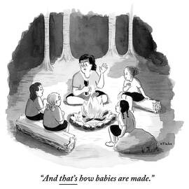 Woman Sitting Around Campfire With Four Children by Emily Flake