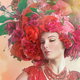 Woman Wearing A Big Red Hat Made Of by Paper Boat Creative