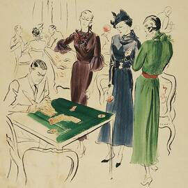 Women By A Bridge Table by Rene Bouet-Willaumez