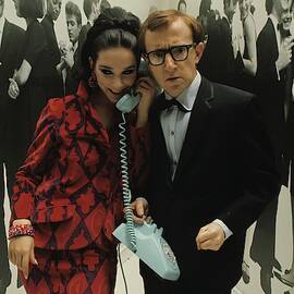 Woody Allen Posing With A Model Holding by David Mccabe