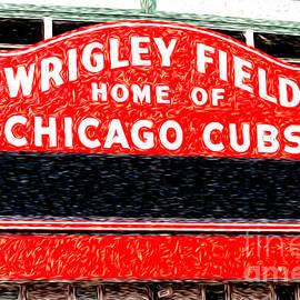 Wrigley Field Chicago Cubs Sign Digital Painting by Paul Velgos