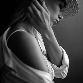 Young Beautiful Woman Wearing Black Hat by Coffeeandmilk