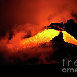 River of molten lava flowing to the ocean by Sami Sarkis Photography