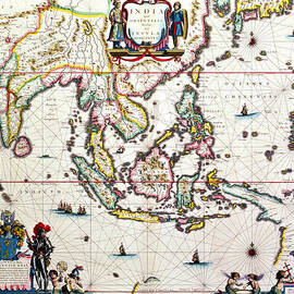 Antique map showing Southeast Asia and The East Indies by Willem Blaeu