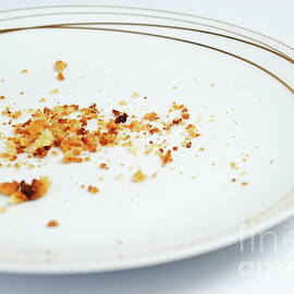 Crumbs in white plate by Sami Sarkis Photography
