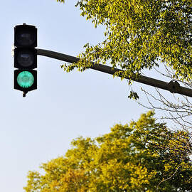 Green traffic light and trees at sping by Sami Sarkis Photography