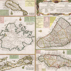 Old Map of English Colonies in the Caribbean by German School
