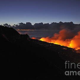 People watching lava flowing to the sea at sunrise by Sami Sarkis Photography